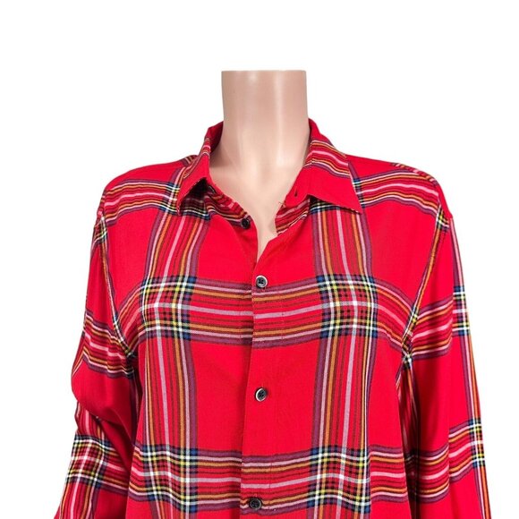 H&M Women Red Plaid Button Down Shirt SZ L Christmas Classic -Holiday Multicolor - Picture 13 of 15